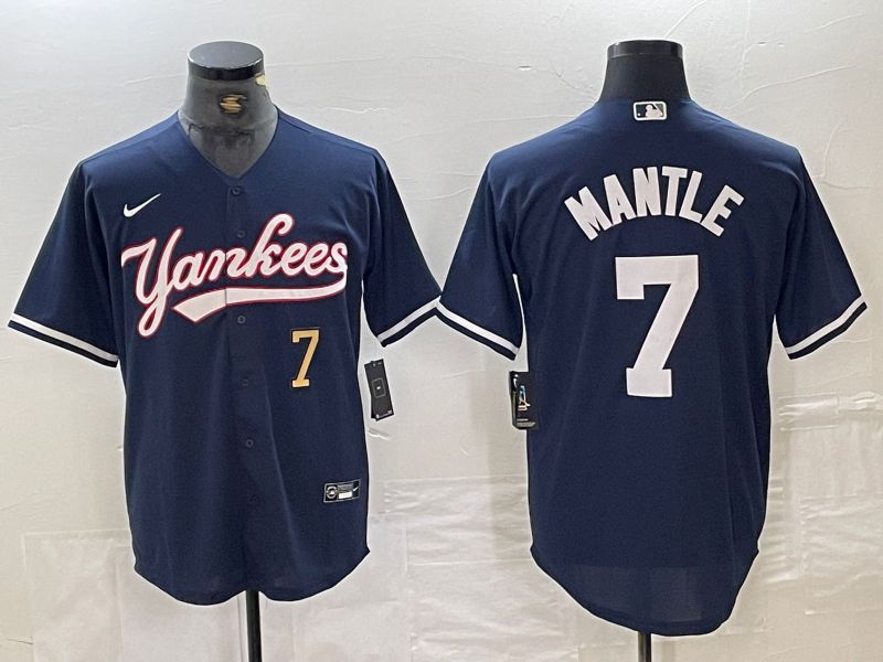 Men New York Yankees #7 Mantle Dark blue Second generation joint name Nike 2024 MLB Jersey style 2